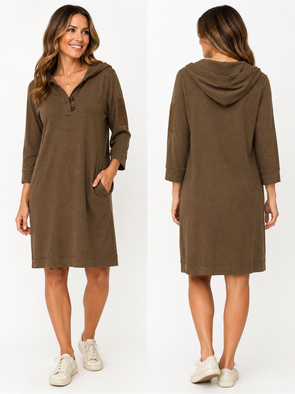 Lauren Ralph Lauren Hooded Sweatshirt Dress Large Brown Toggle Neck Tunic